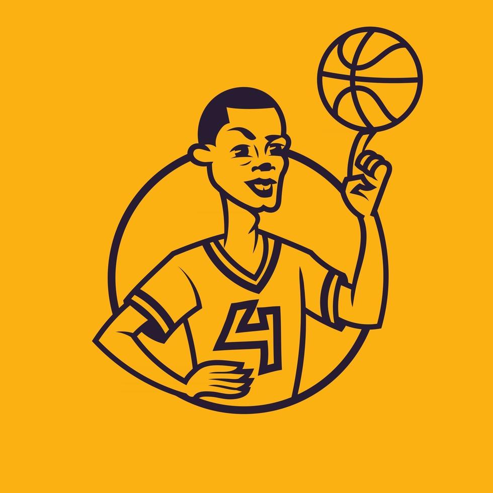 Basketball player spinning ball on his finger in monochrome style. vector