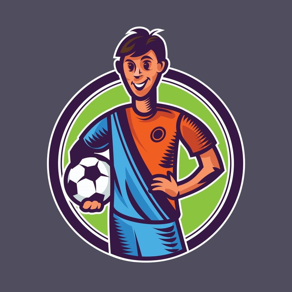 Soccer player holding ball. Concept art of football in cartoon style. vector