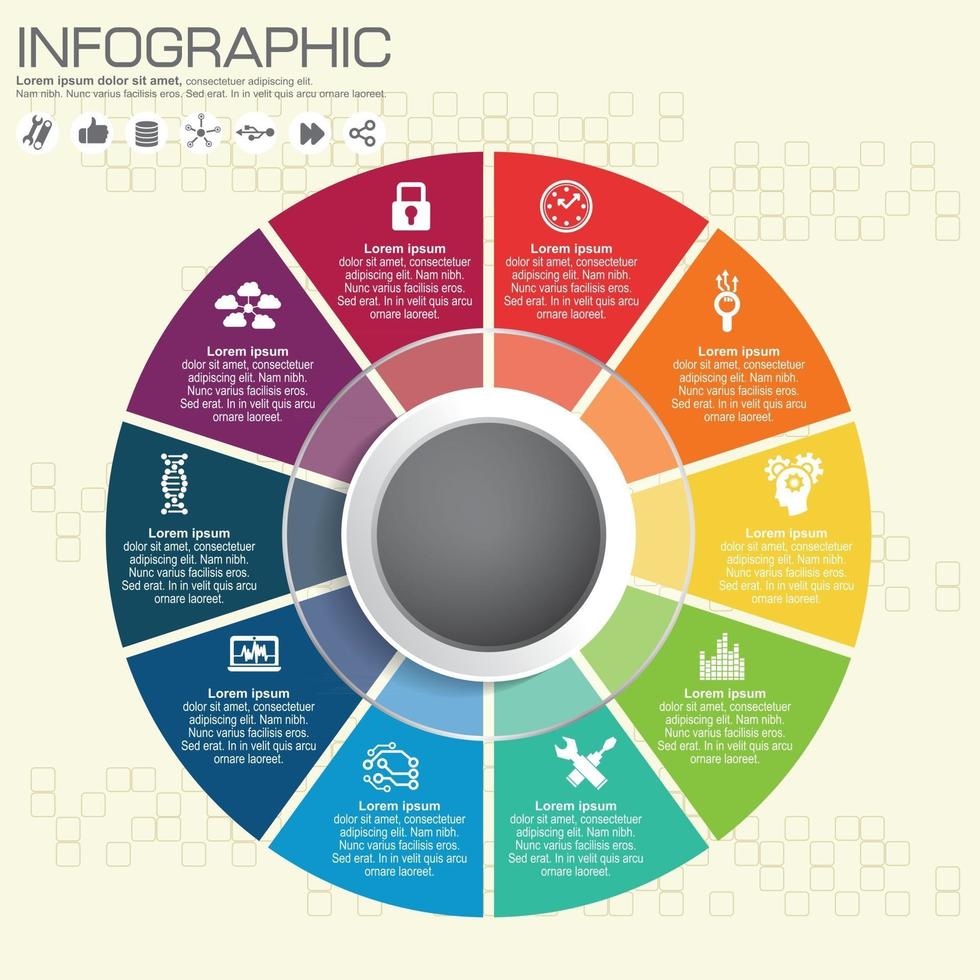 infografías paso a paso. gráfico circular, gráfico, diagrama con 10 pasos. vector