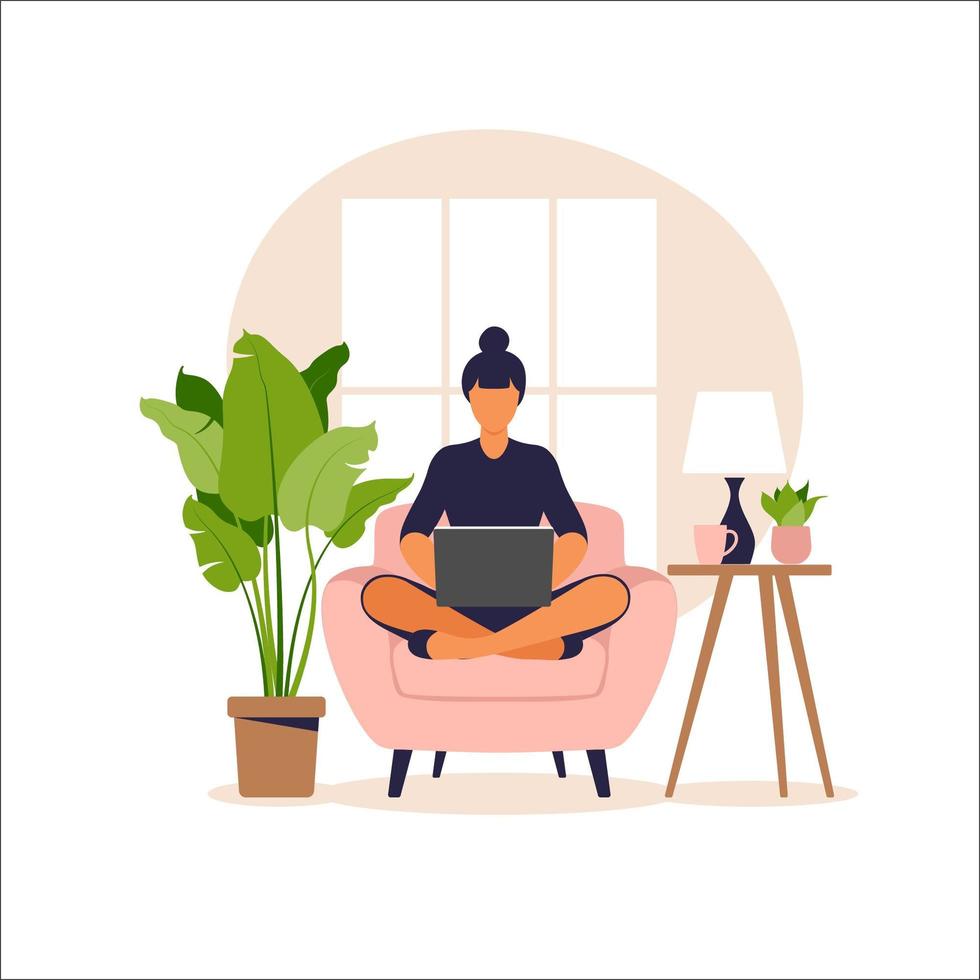 Working from home, remote job. vector