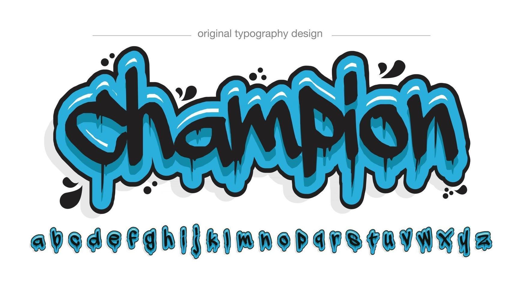 Blue and black dripping graffiti typography vector