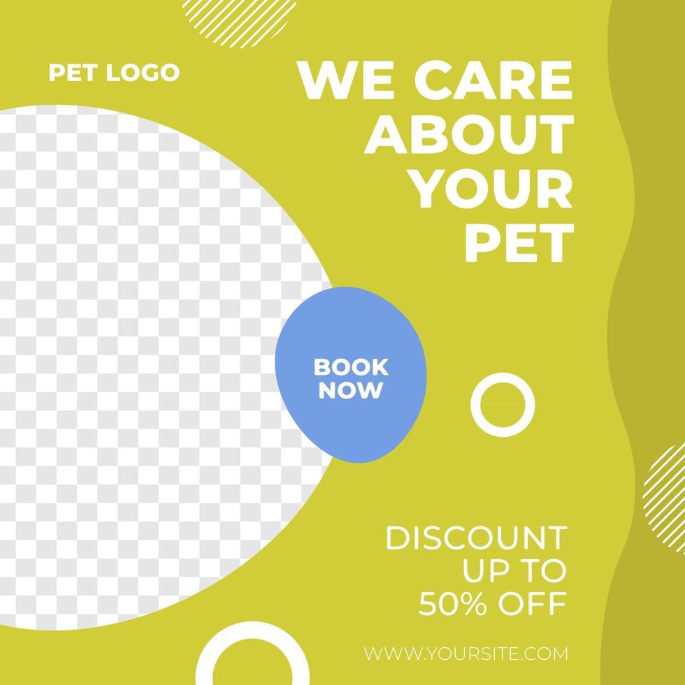Pet care service sale discount social media post template minimalis vector