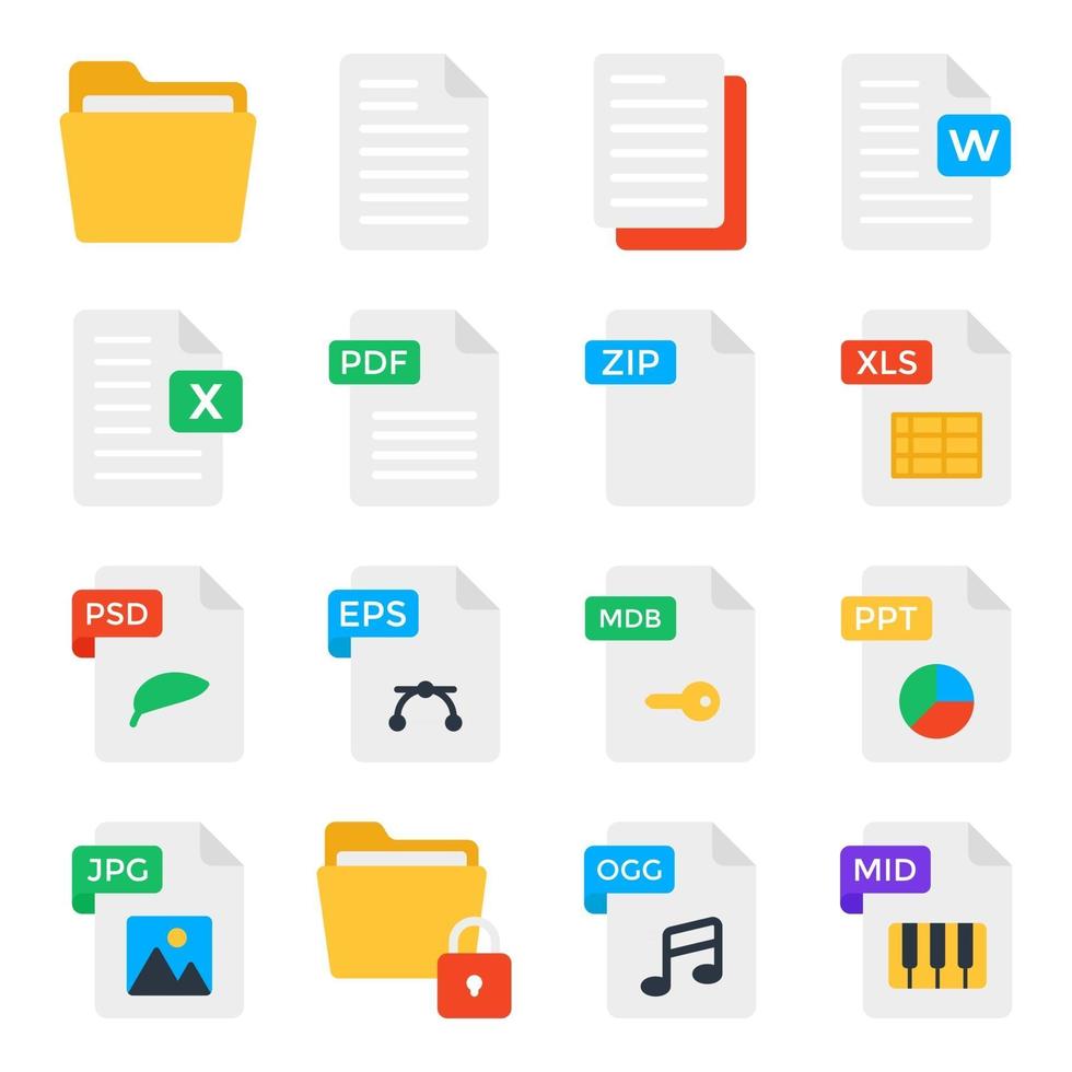 Pack of Document Flat Icons vector