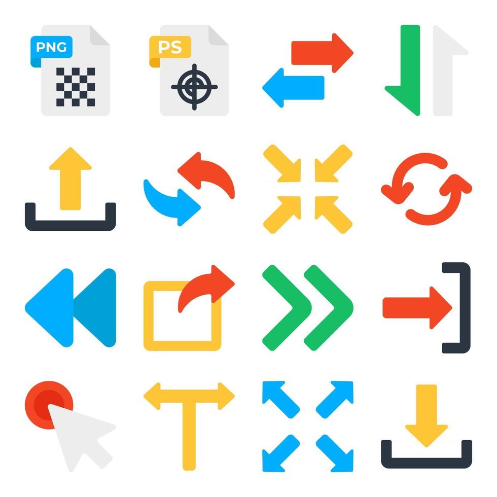 Pack of Files and Arrows Flat Icons vector