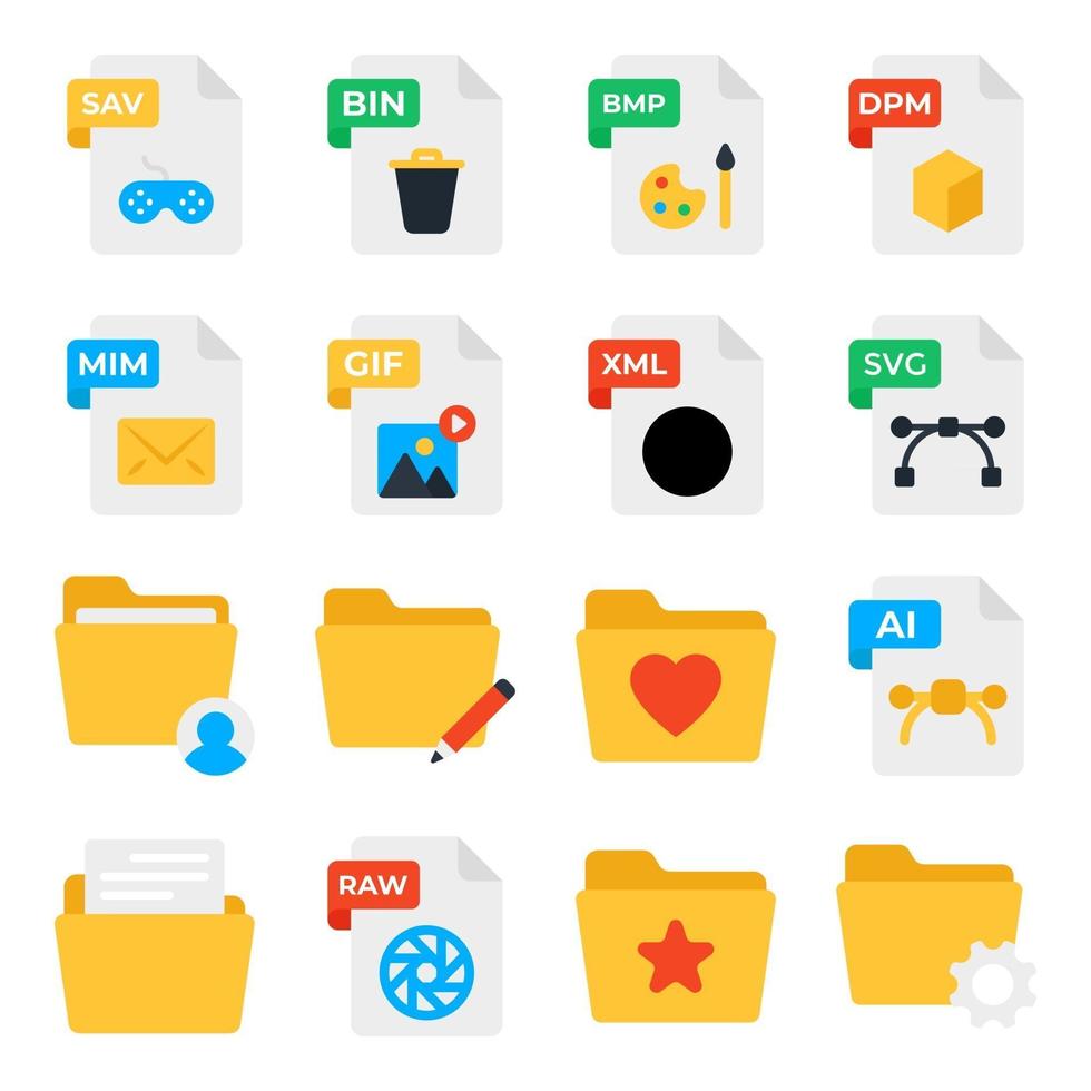 Pack of File Types Flat Icons vector