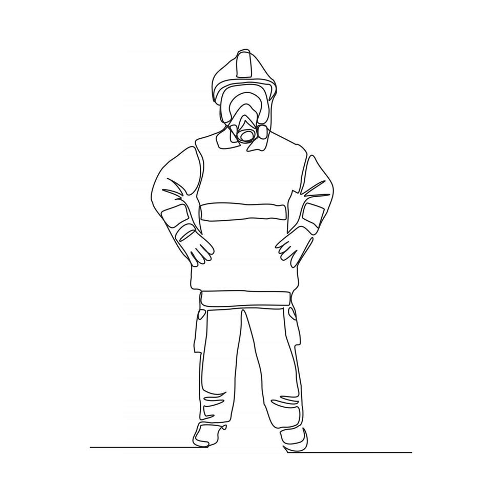 Single continuous line drawing male firefighter vector illustration