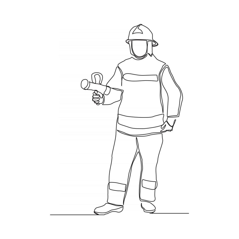 Ilustración de vector de bombero masculino de dibujo de línea continua única