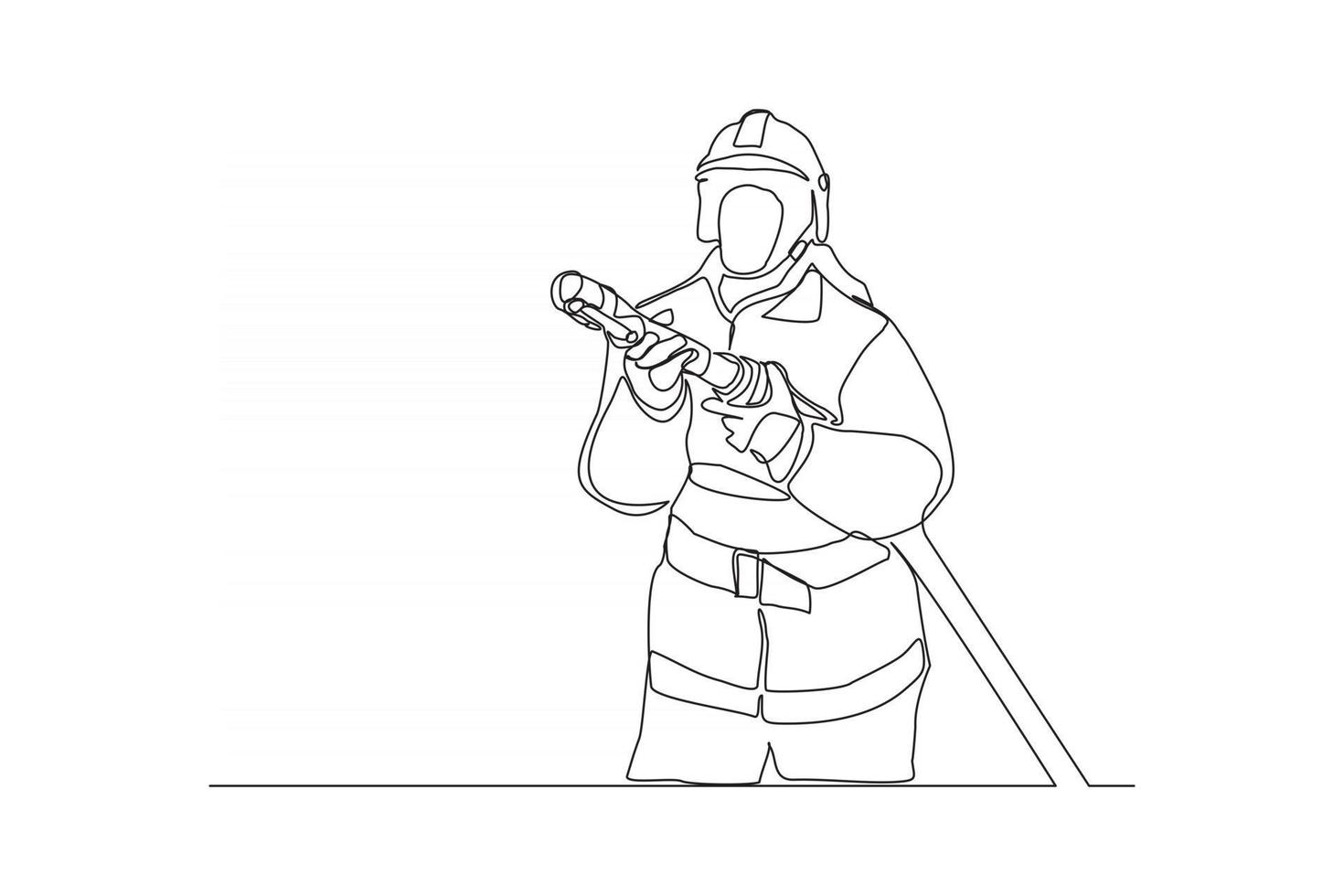 Single continuous line drawing male firefighter vector illustration