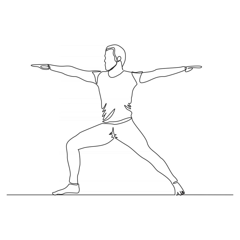 Continuous single one line drawing man yoga gym vector illustration