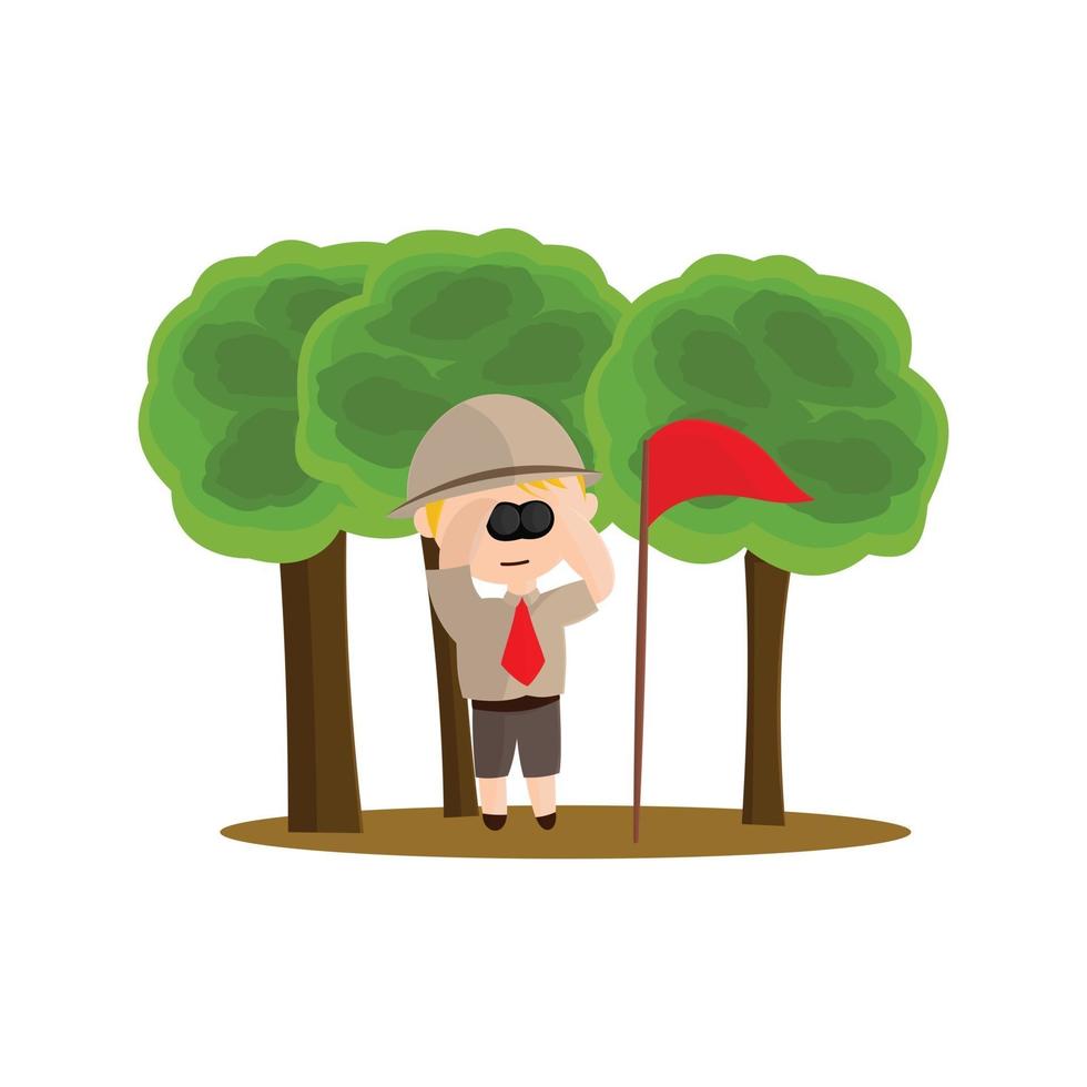 Boy scout character in uniform standing with binocular Design vector