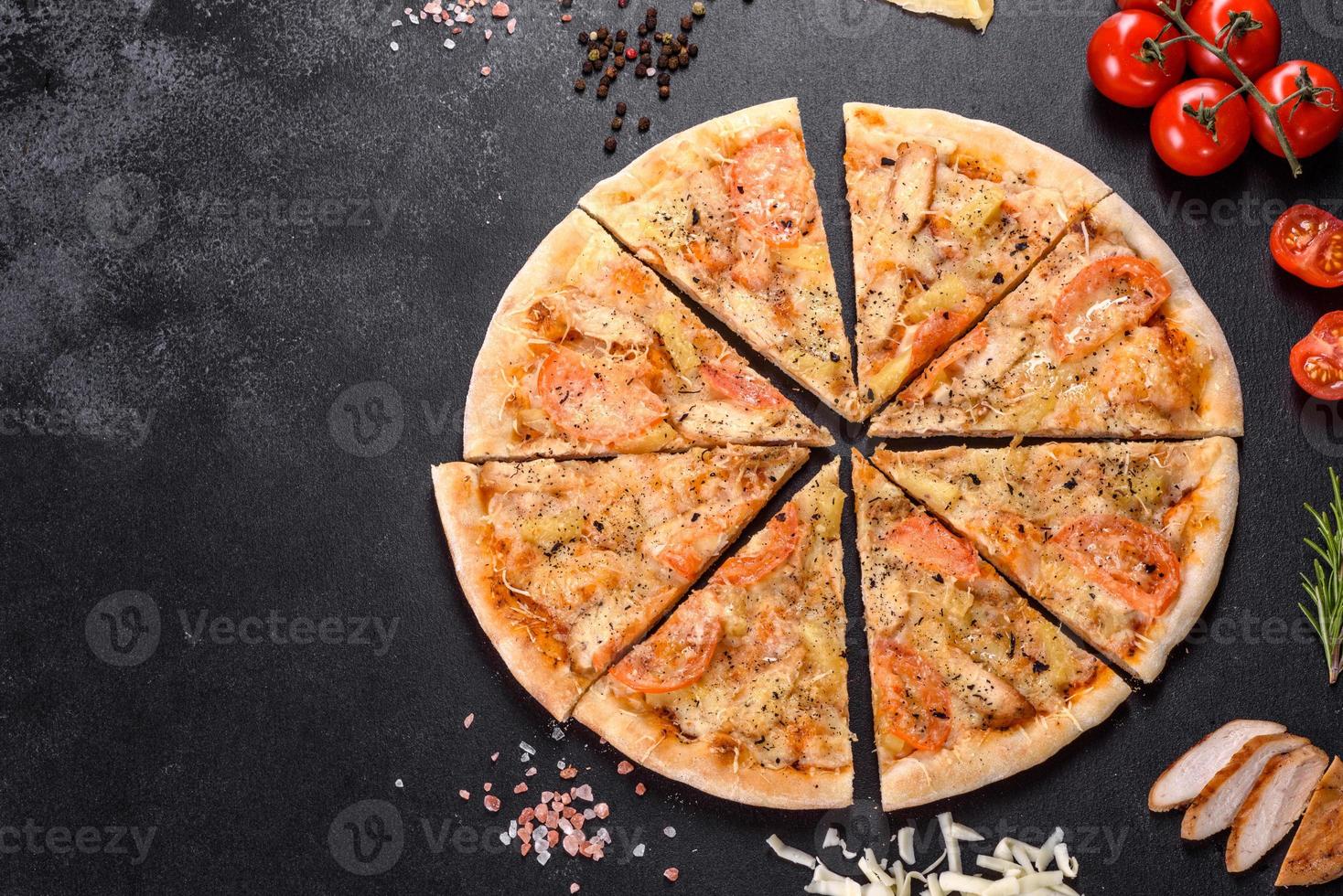 Fresh delicious pizza made in a hearth oven with shrimp mussels and other seafood photo