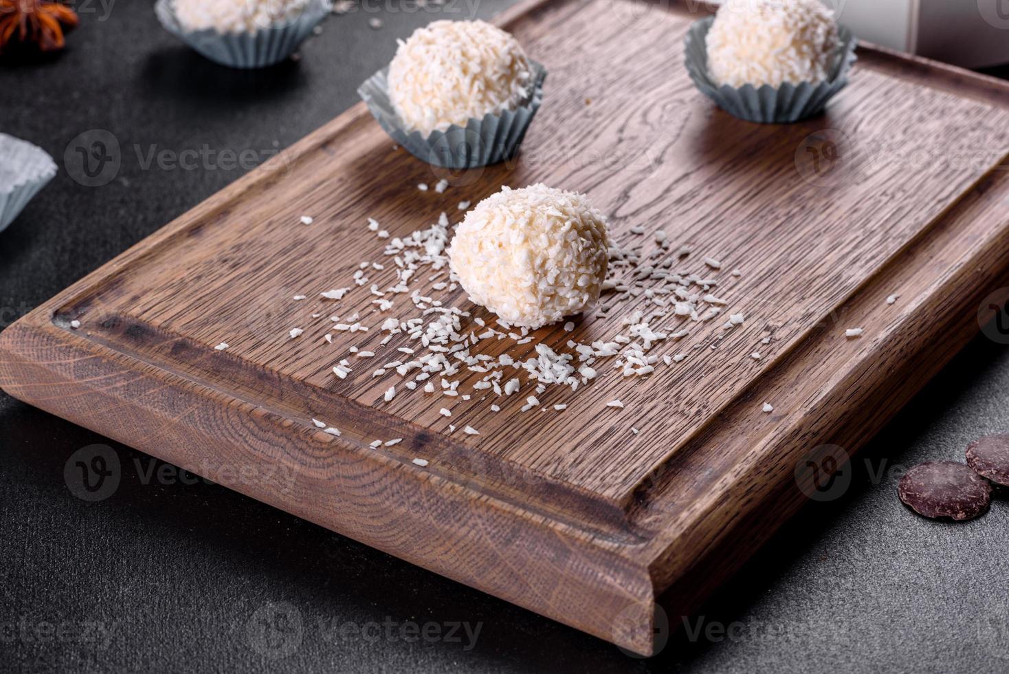 Tasty fresh handmade sweet candy with cheese filling and sprinkling photo