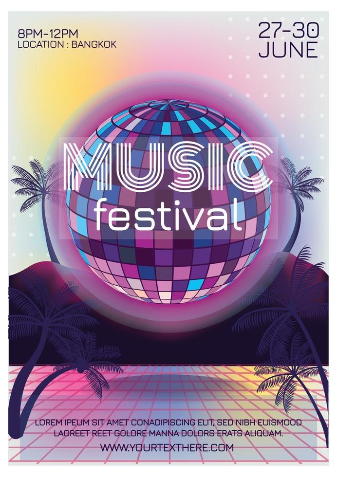 disco ball summer music festival poster vector
