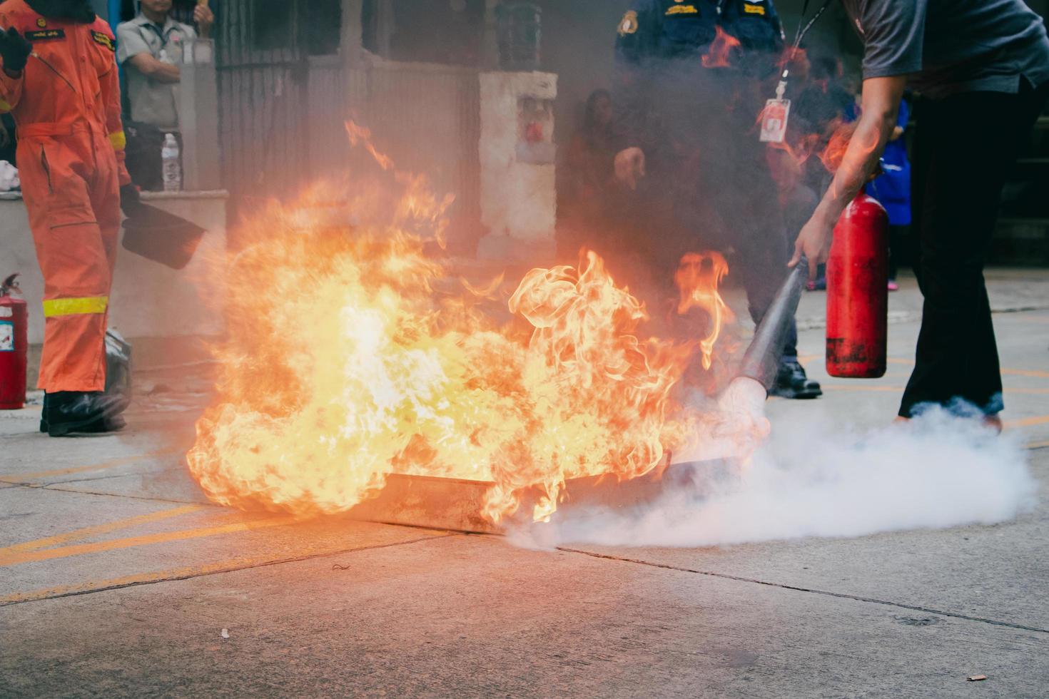 Employees firefighting training,Extinguish a fire. photo