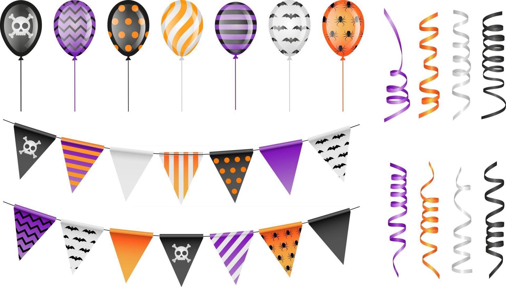 set of halloween party streamers, balloons and pennants vector