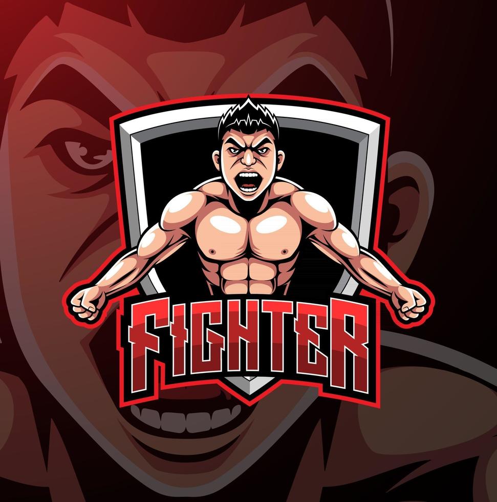 diseño de logotipo de mascota de luchador esport vector