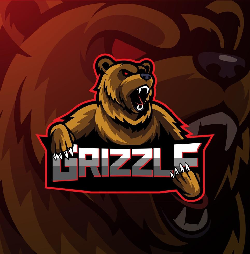 Grizzly esport mascot logo design vector