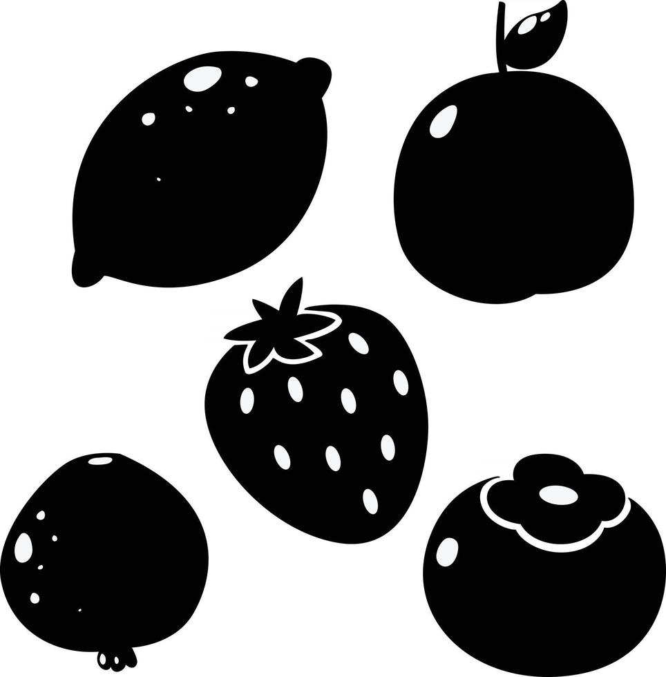 limón, melocotón, caqui, fruta de granada, ilustración de fresa vector