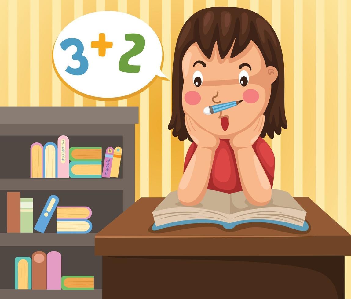 Illustration of isolated girl doing homework vector