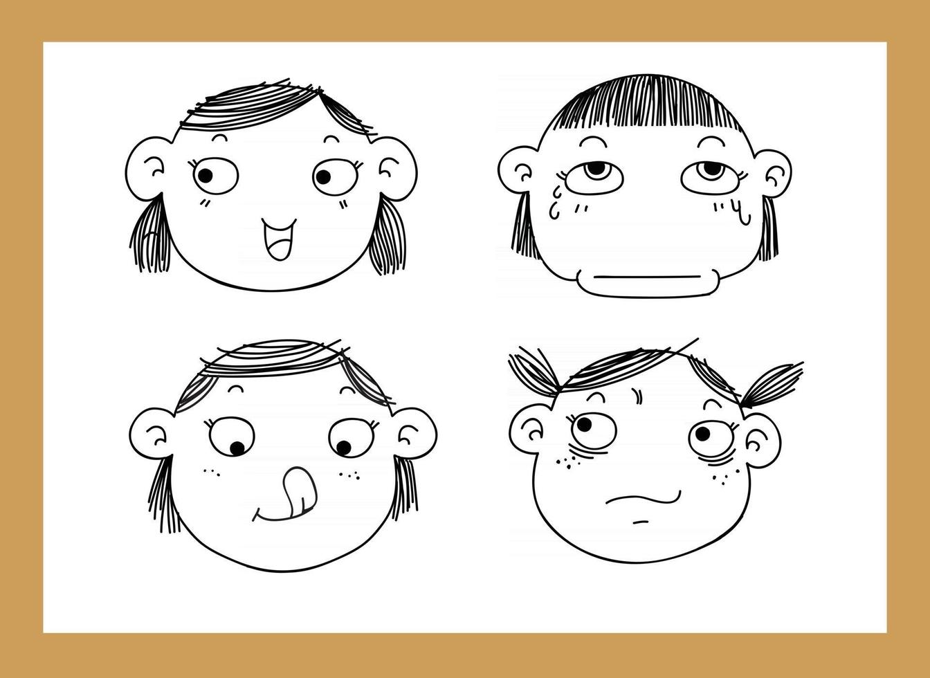 Ilustración de diferentes expresiones faciales aisladas de una niña. vector