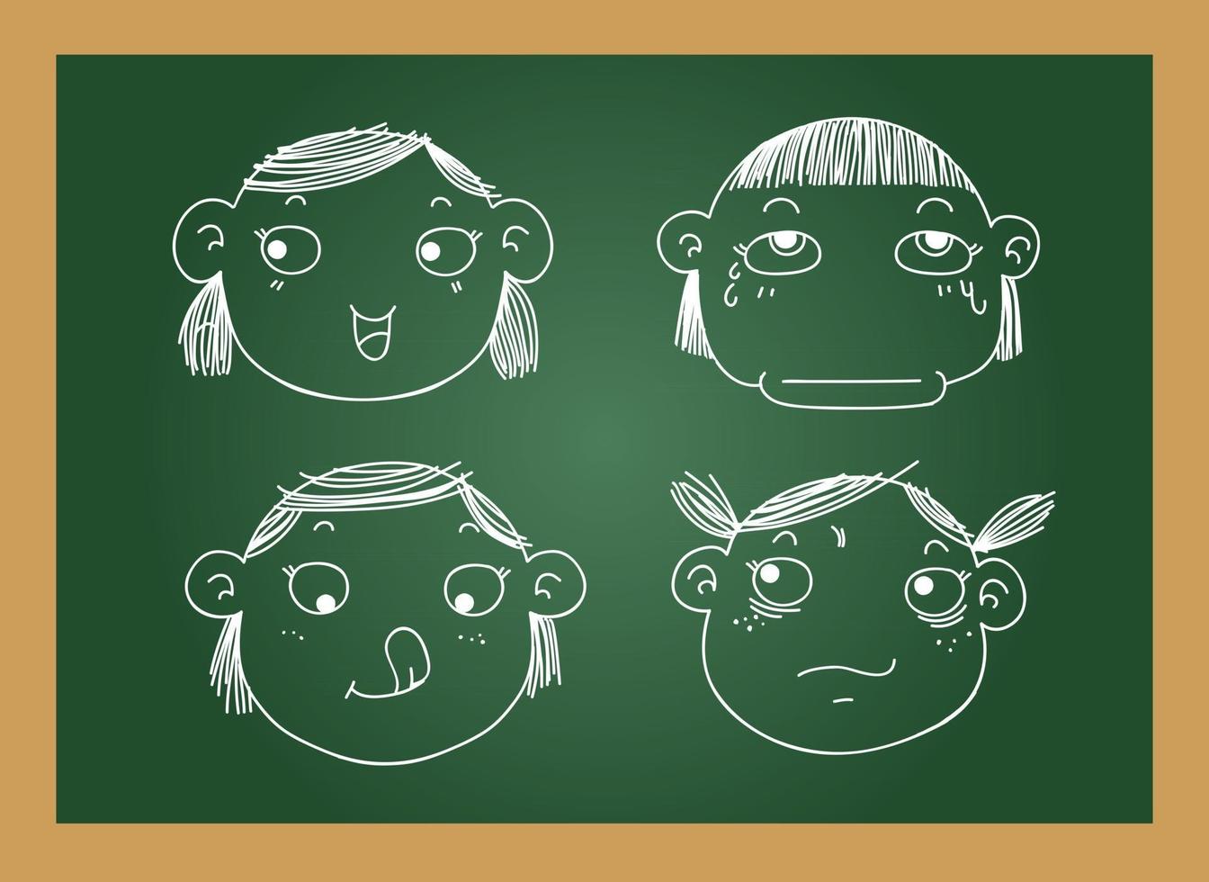 Ilustración de diferentes expresiones faciales aisladas de una niña. vector