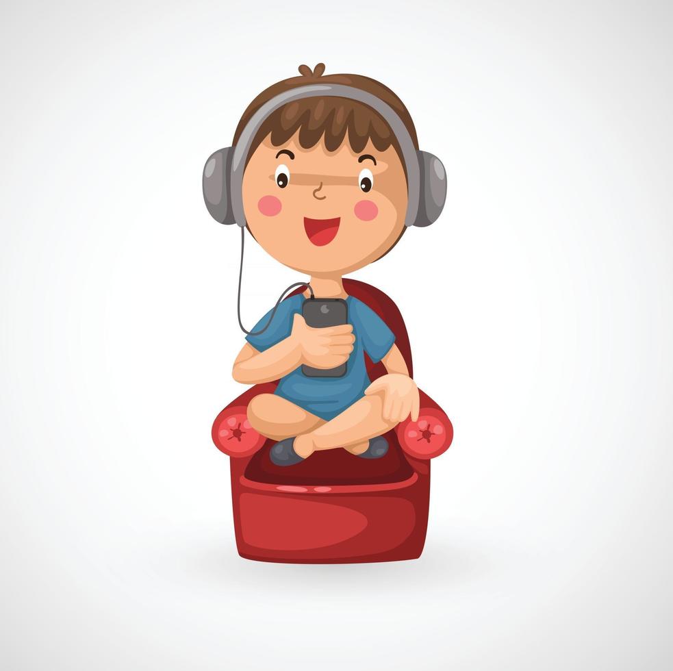 Illustration of isolated Happy boy listening to music vector