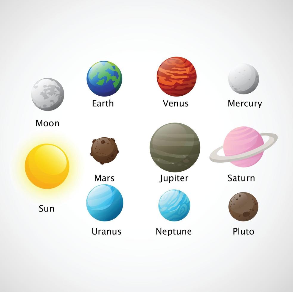 Ilustración de iconos aislados del sistema solar vector
