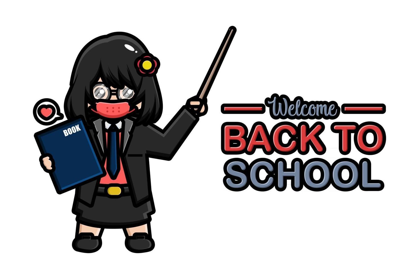 Back to school banner teacher wearing mask vector