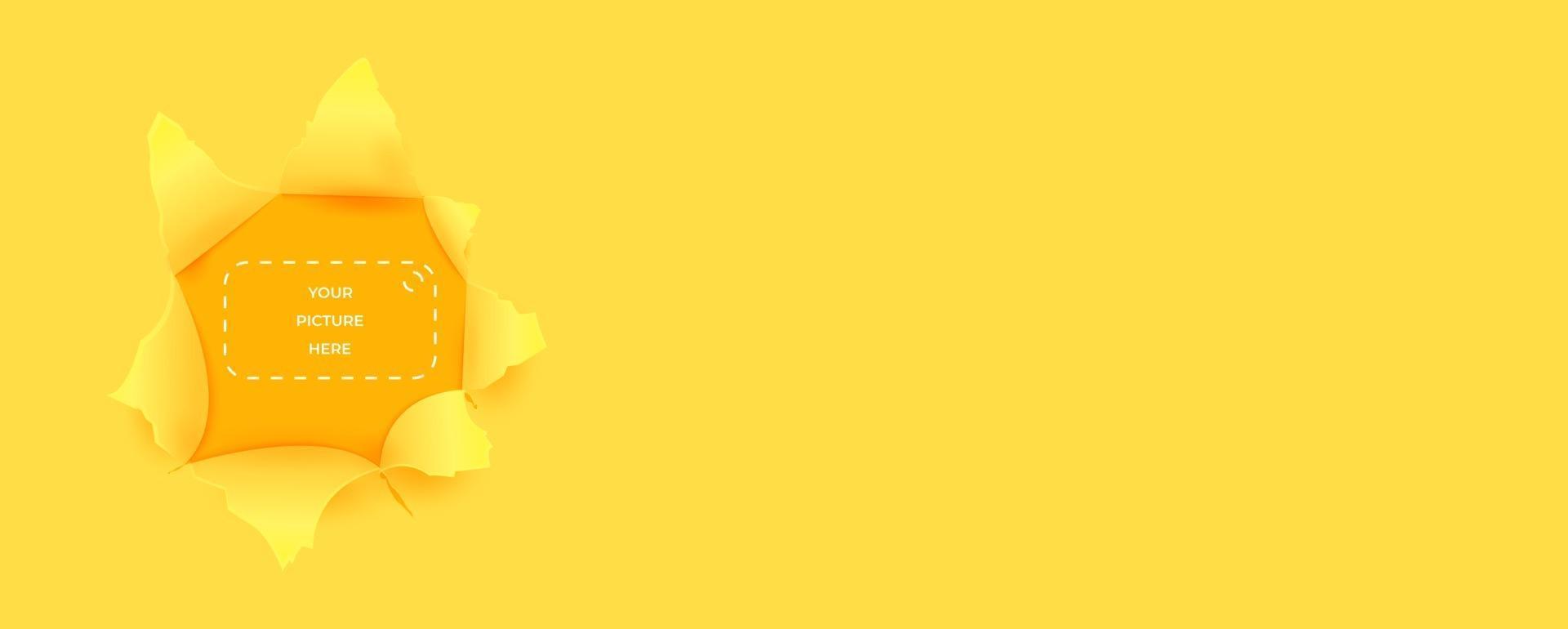 paper hole with torn sides over yellow space. 3d vector illustration