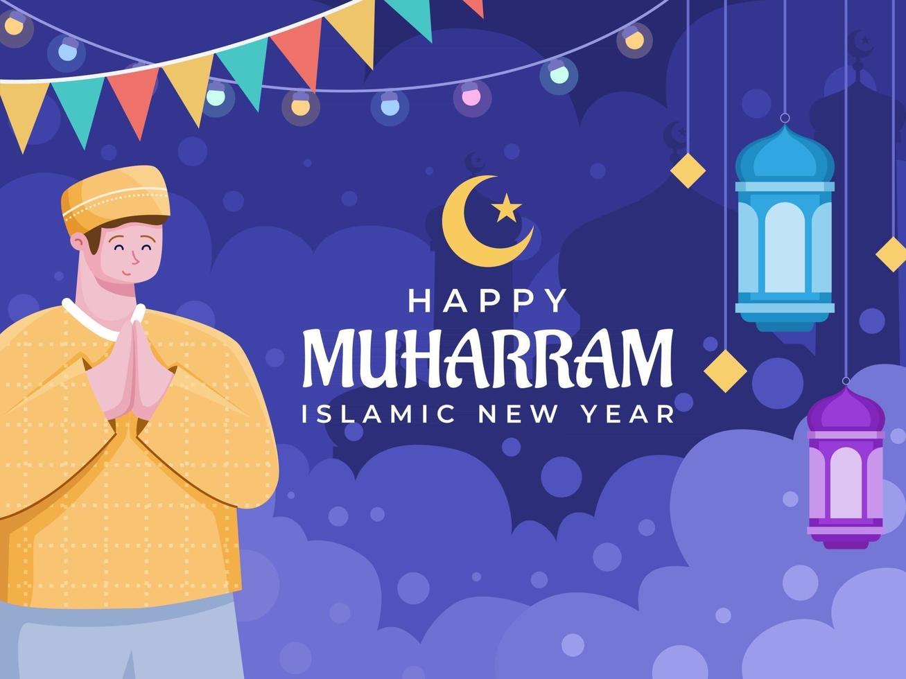 person greeting happy 1 muharram islamic new year illustration. 2974419