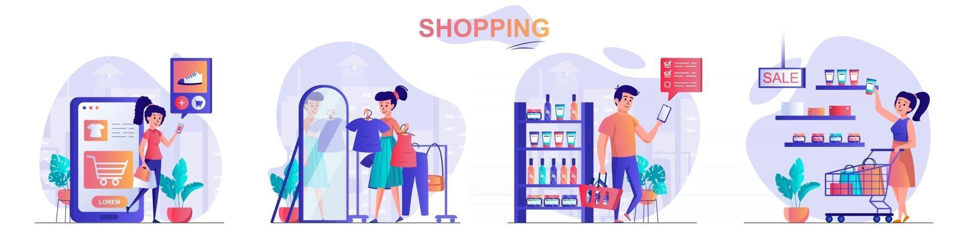 Shopping concept scenes set vector