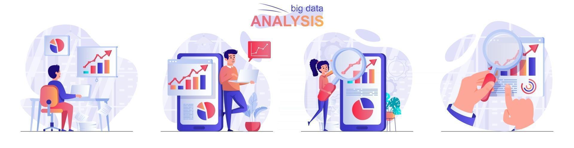 Big data analysis concept scenes set vector