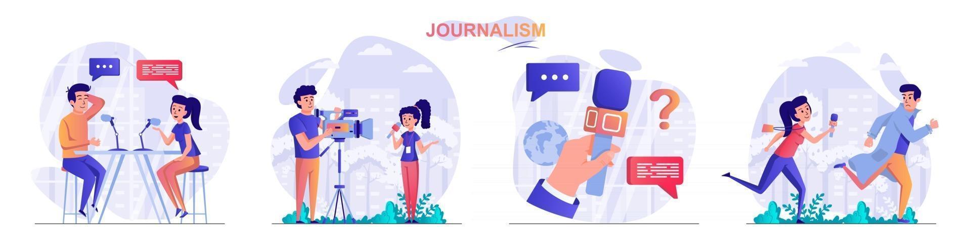 Conjunto de escenas de concepto de periodismo. vector