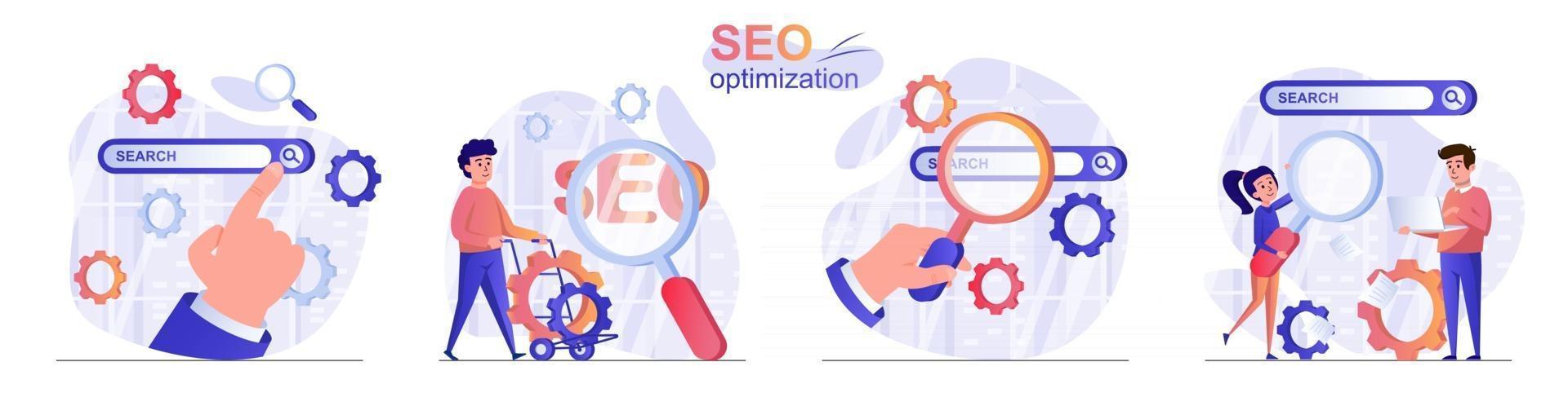 Seo optimization concept scenes set vector