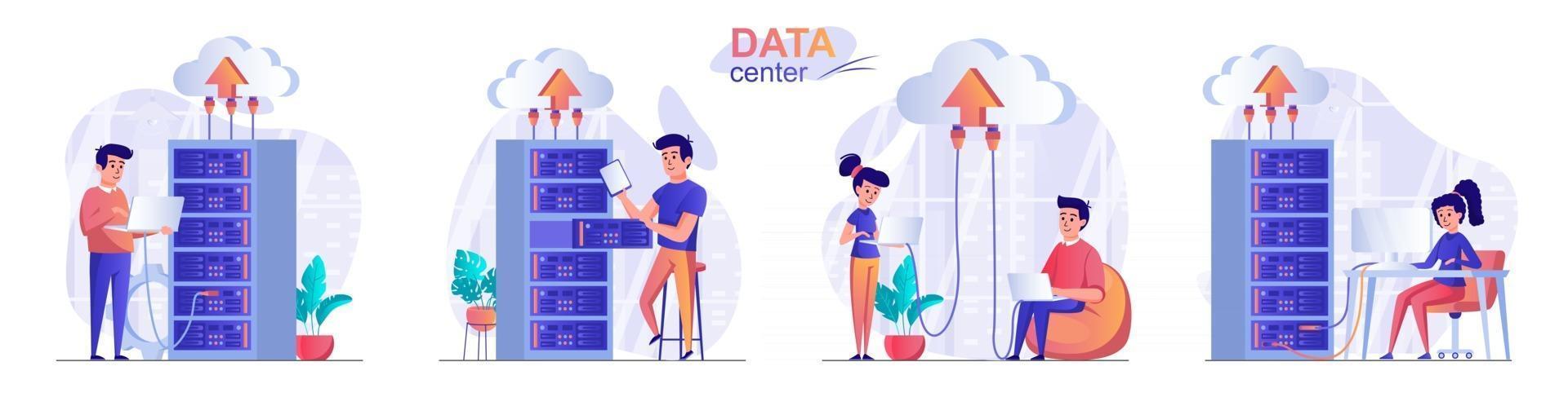 Data center concept scenes set vector