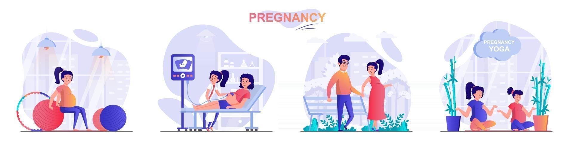 Pregnancy concept scenes set vector