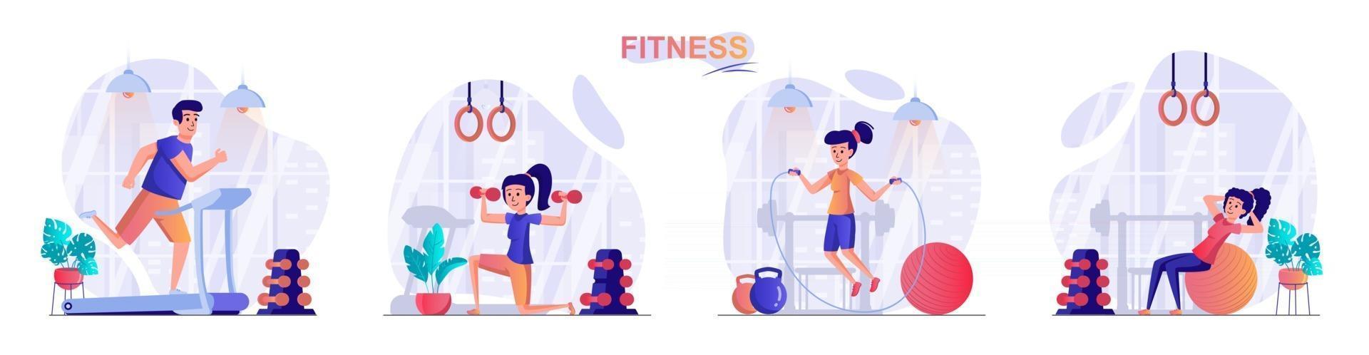 Fitness concept scenes set vector