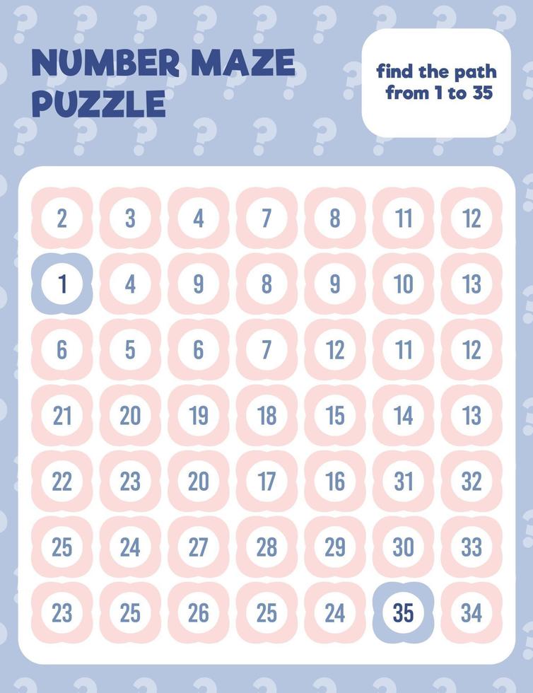 Math number maze puzzle. Prinatble math worksheet page. vector