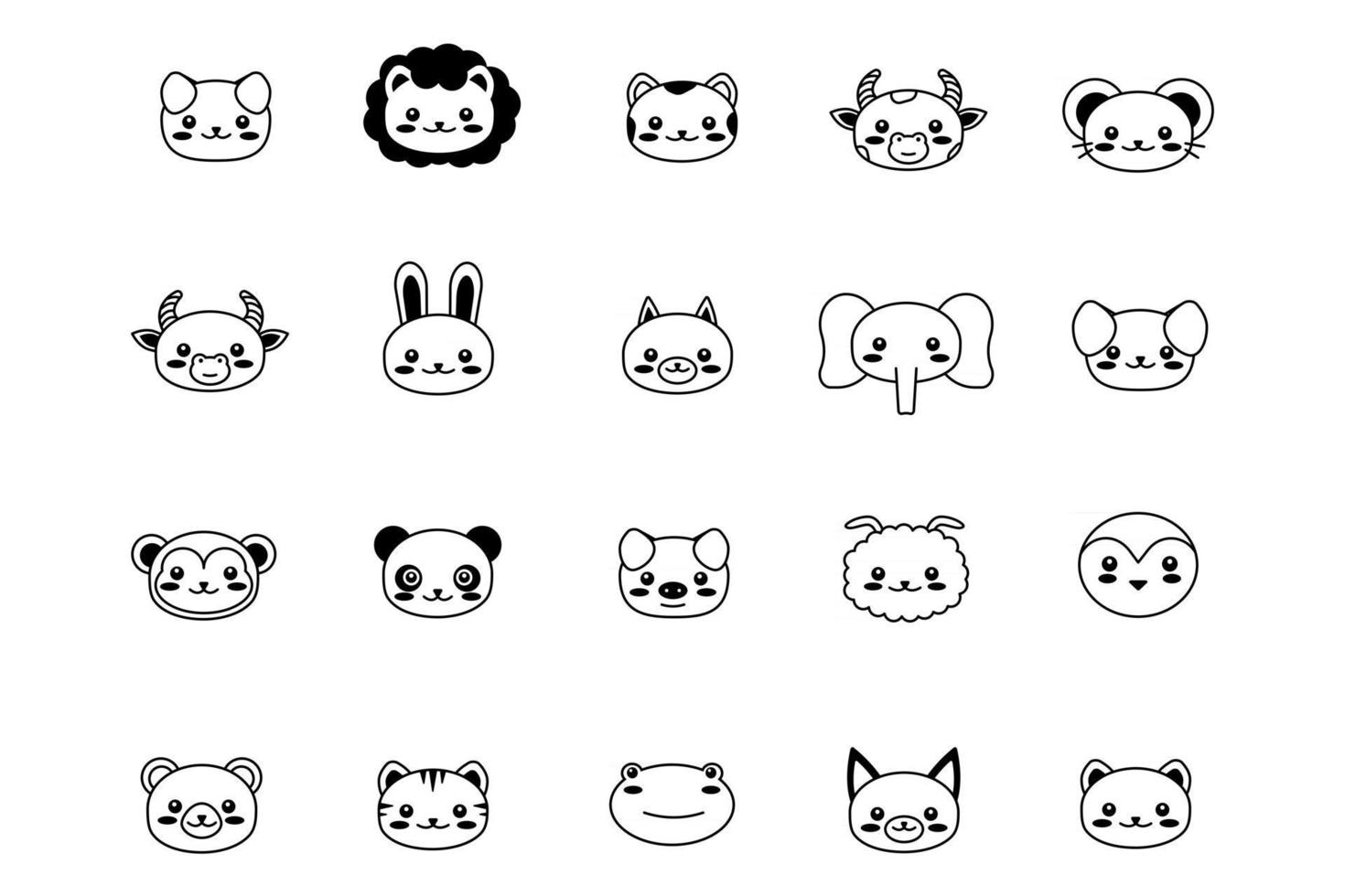 editable line, stroke, face. cute pet animal. Kawaii animal. vector