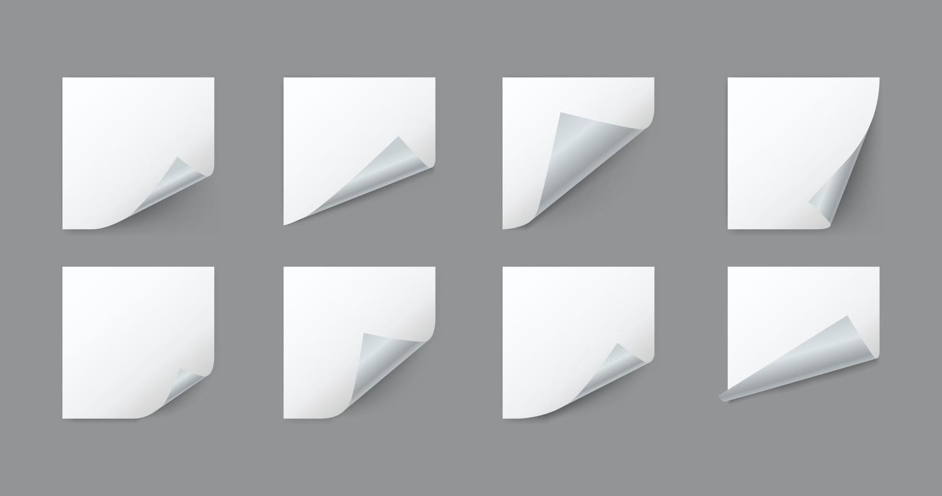 hojas de papel cuadrado blanco en blanco con esquina curvada vector