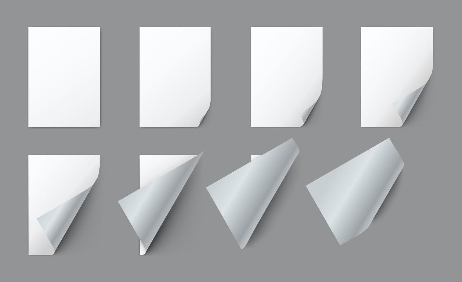hojas de papel blanco en blanco con esquina curvada vector