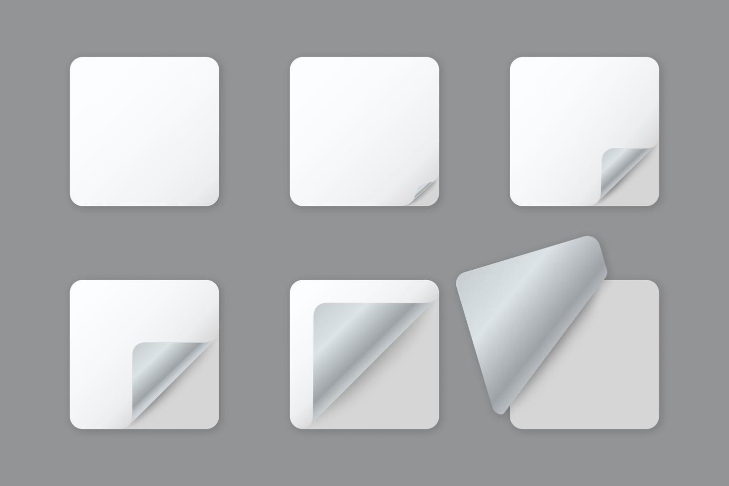 Blank white rounded square paper stickers with curled corner vector