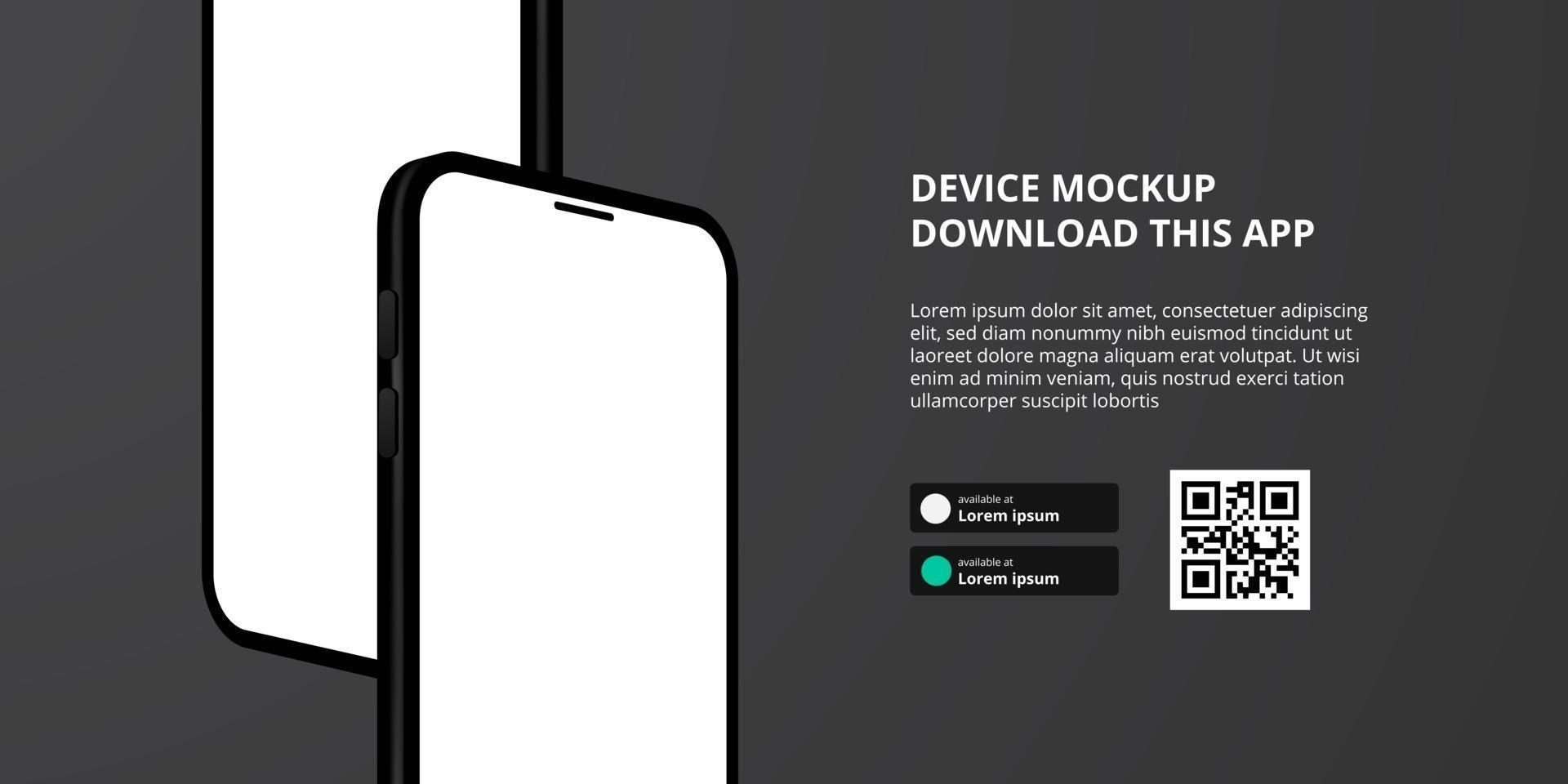 banner for downloading app for mobile phone, 3D smartphone mockup vector