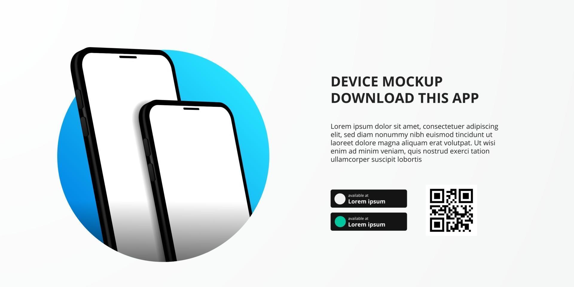 banner para descargar la aplicación para teléfono móvil, maqueta de teléfono inteligente 3d vector