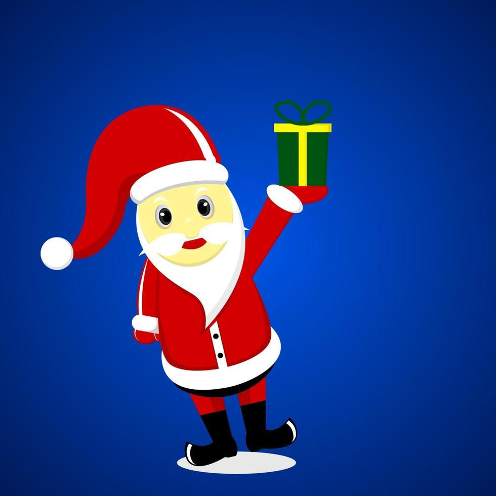 Vector illustration of cartoon santa claus holding present