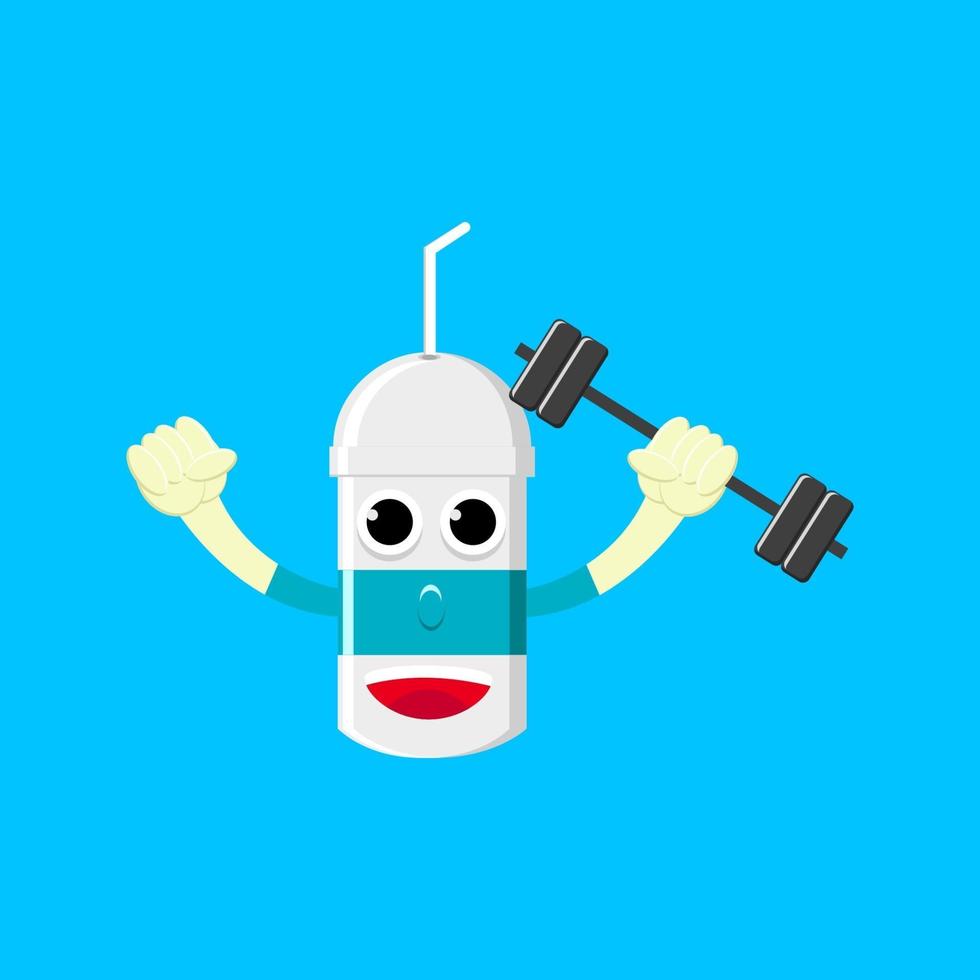 Vector illustration of cute bottle lifting weight