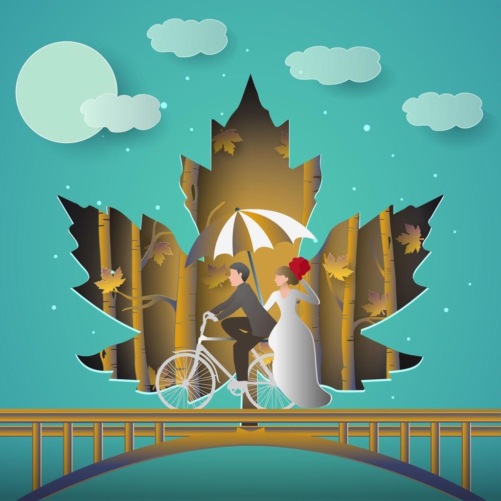 Illustration of romantic couple riding bycicle vector