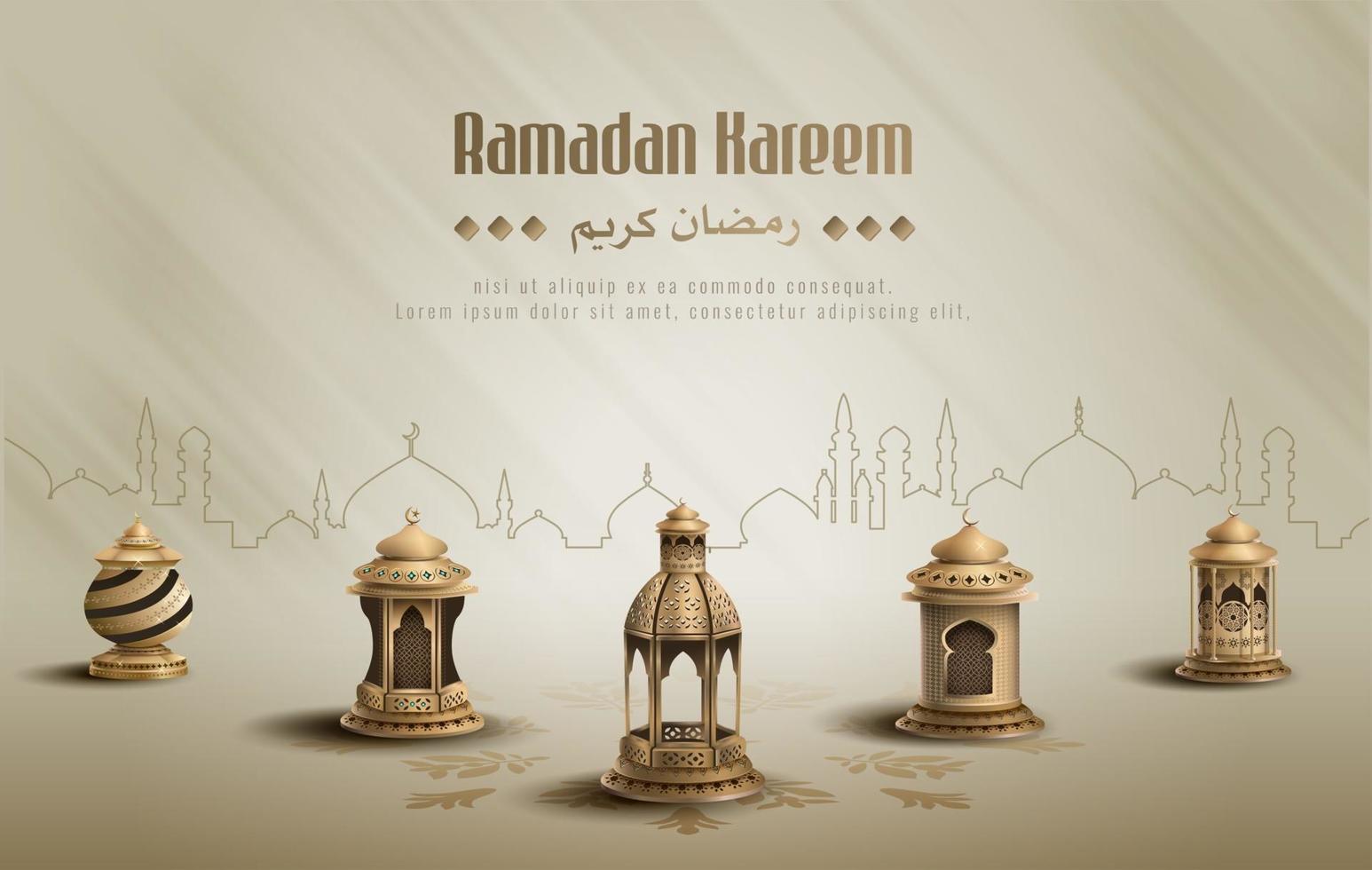 islamic greetings ramadan kareem card design background with lanterns vector