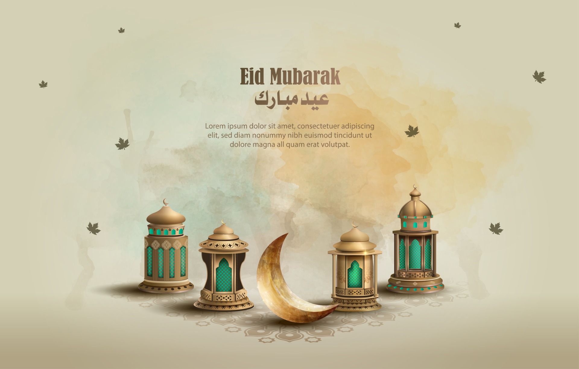 Eid mubarak card design template background with beautiful lanterns Eid mubarak card design template background with beautiful lanterns