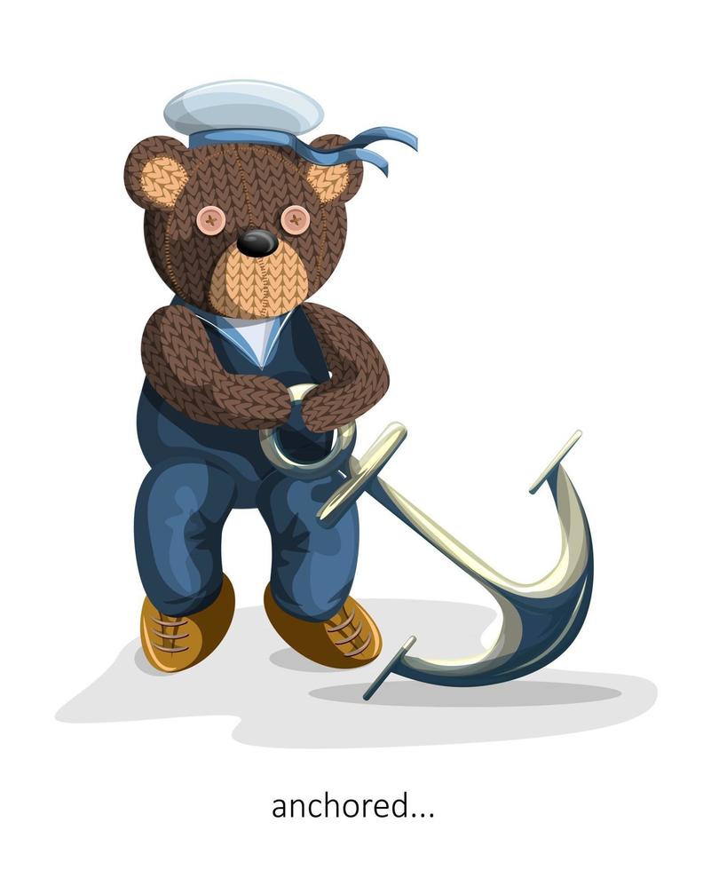 Vector image of a toy bear in motros clothes with an anchor